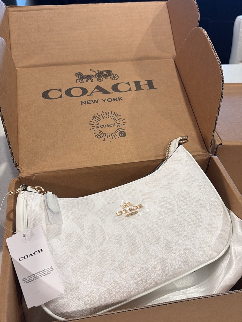 COACH Teri Shoulder Bag White Signature Canvas Gold Hardware